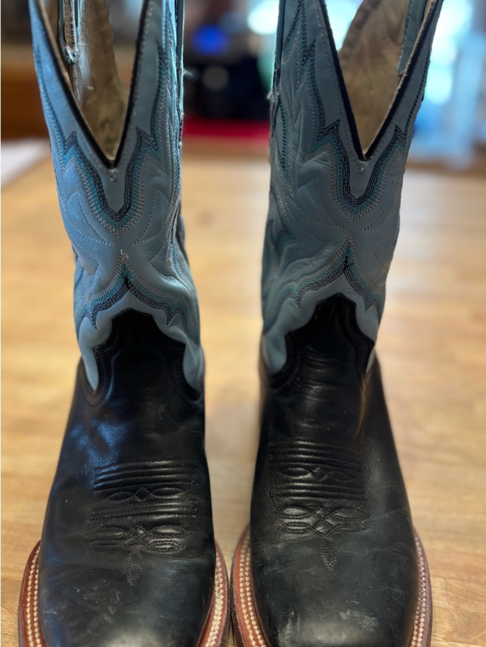 Stetson Tan and Light Blue Leather Western Boots